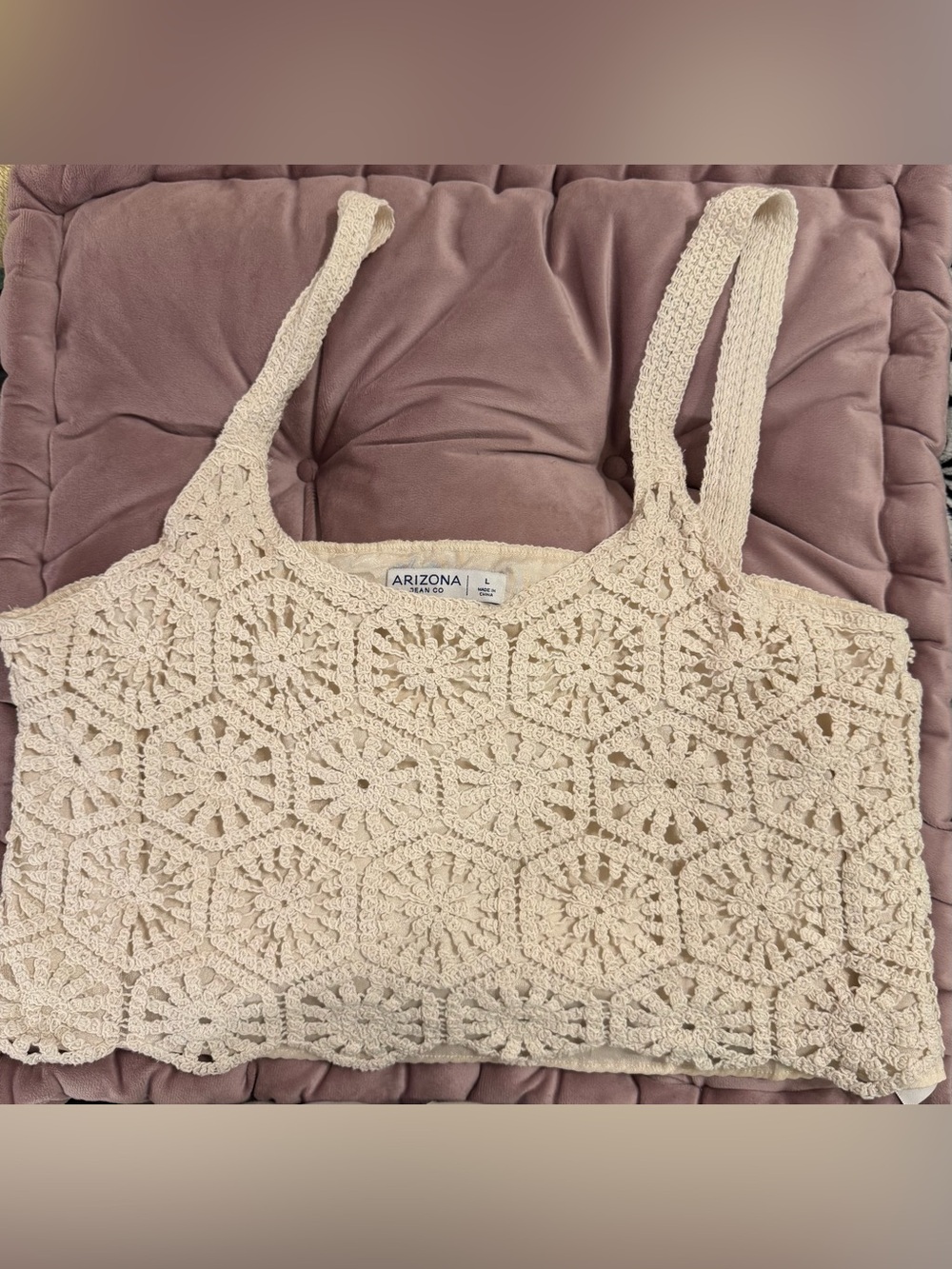 Arizona Jean Company Cream Crochet Cropped Tank